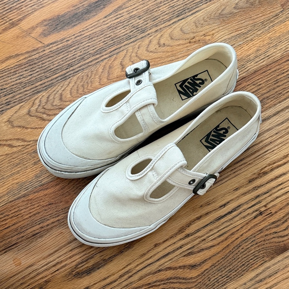 Vans Off-White Canvas Buckle Slip-Ons